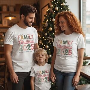 Family Christmas 2025 T-shirt, Long sleeve. Custom-made T-shirt. White S M L XL